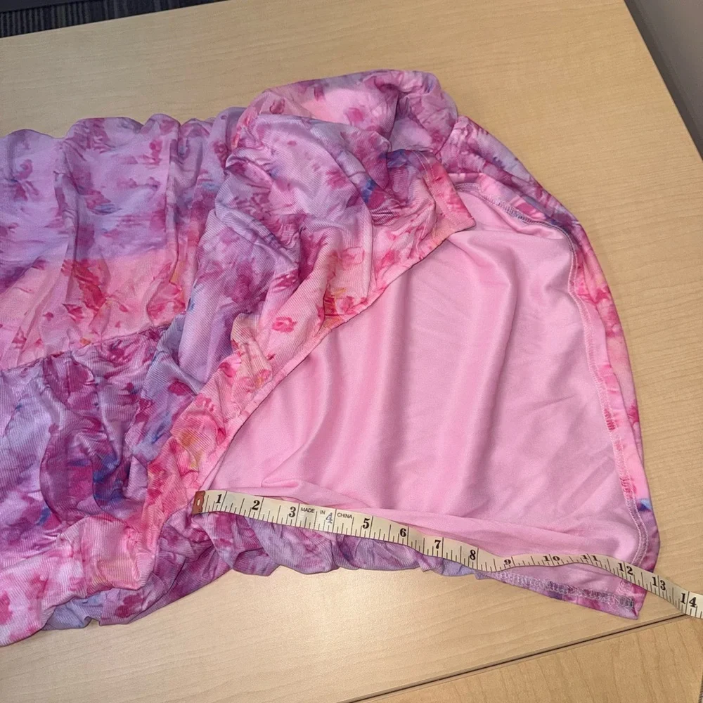 Side Split Thigh Ruched Print Mesh Bodycon Dress - Pink Size Large New w tags - Picture 7 of 12